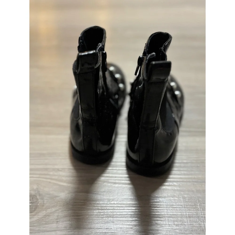 Zara Kids Black‎ Patent Pearl Embellished Chelsea Boots Size 30